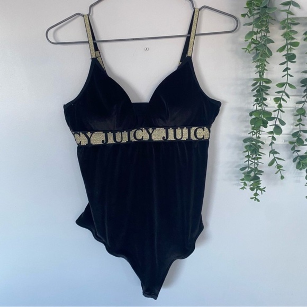 Juicy Couture Intimates Black Velour Y2K Bodysuit Size Large